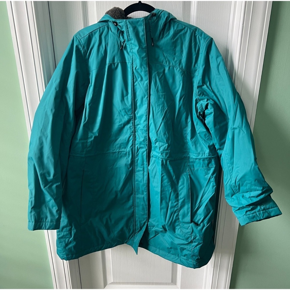 L.L. Bean Women's Winter Warmer Fleece Lined Jacket Coat Teal Hooded Size 2X